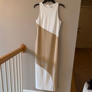 Donna Morgan White and Tan Sleeveless Colorblock Maxi Dress
